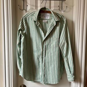Frank & Eileen Green and White Striped Relaxed Fit Button-Down Shirt